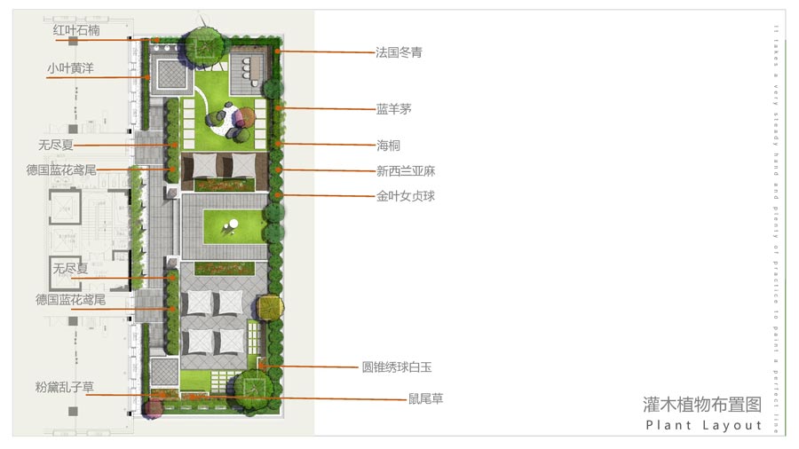 成都青羊工业园区屋顶花园设计-概念方案-灌木植物布置图-成都青望园林景观设计公司