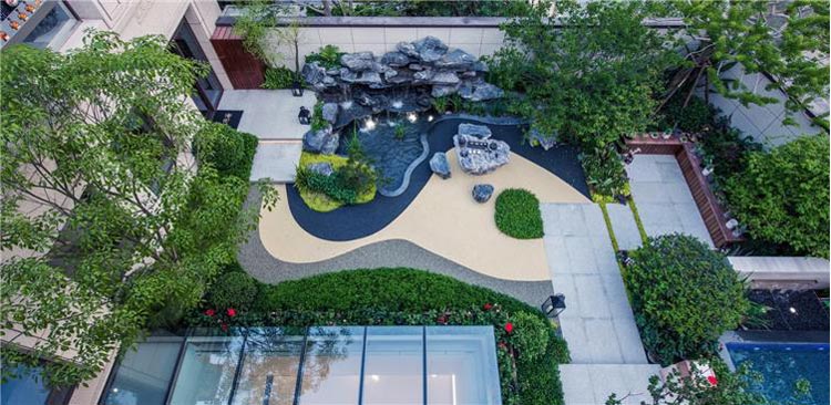 新中式风别墅庭院景观设计_新中式别墅花园装修实景图片-成都青望园林公司