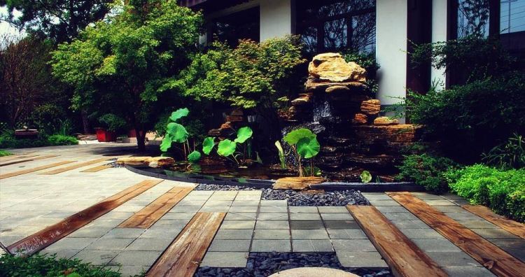 新中式风格私家园林后花园设计实景图片-青望私家花园设计-1