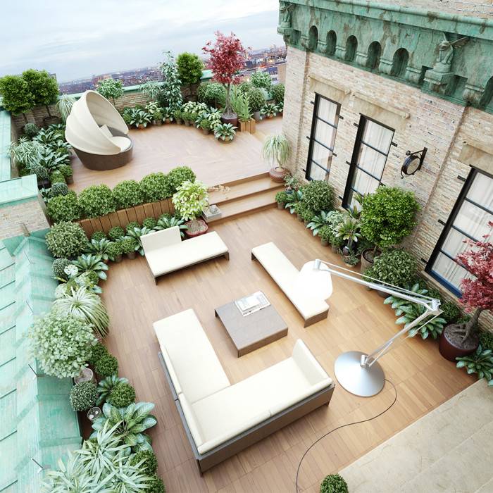 屋顶花园100平怎么设计_100㎡屋顶花园设计实景图片-青望私家花园设计-1