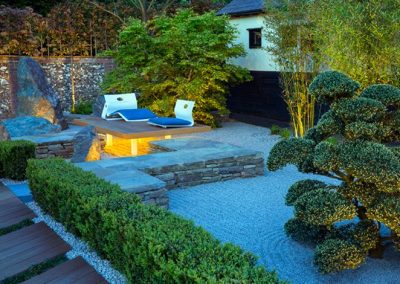 成都龙湖长桥郡600㎡现代日式风别墅花园景观设计施工实景图