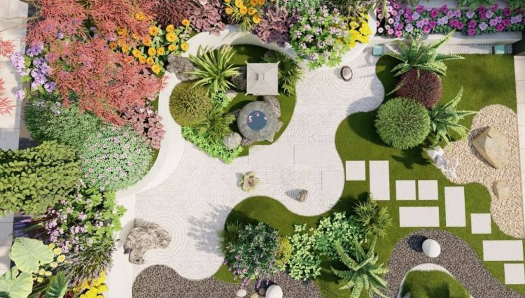 70平米小花园日式庭院设计效果图，现代日式庭院设计-成都青望园林景观设计公司-1