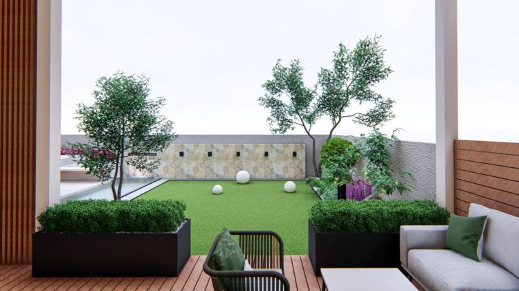 100平米别墅花园庭院设计装修效果图，现代简约又时尚-成都青望园林景观设计公司-1