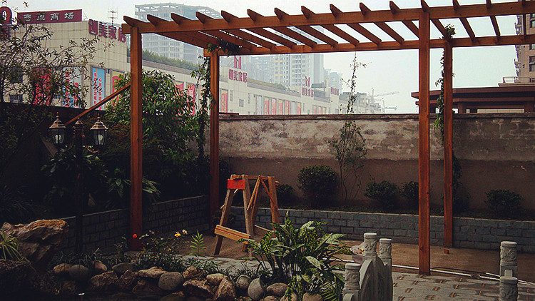 金沙祥域自然中式风格屋顶花园实景图_成都屋顶搭建