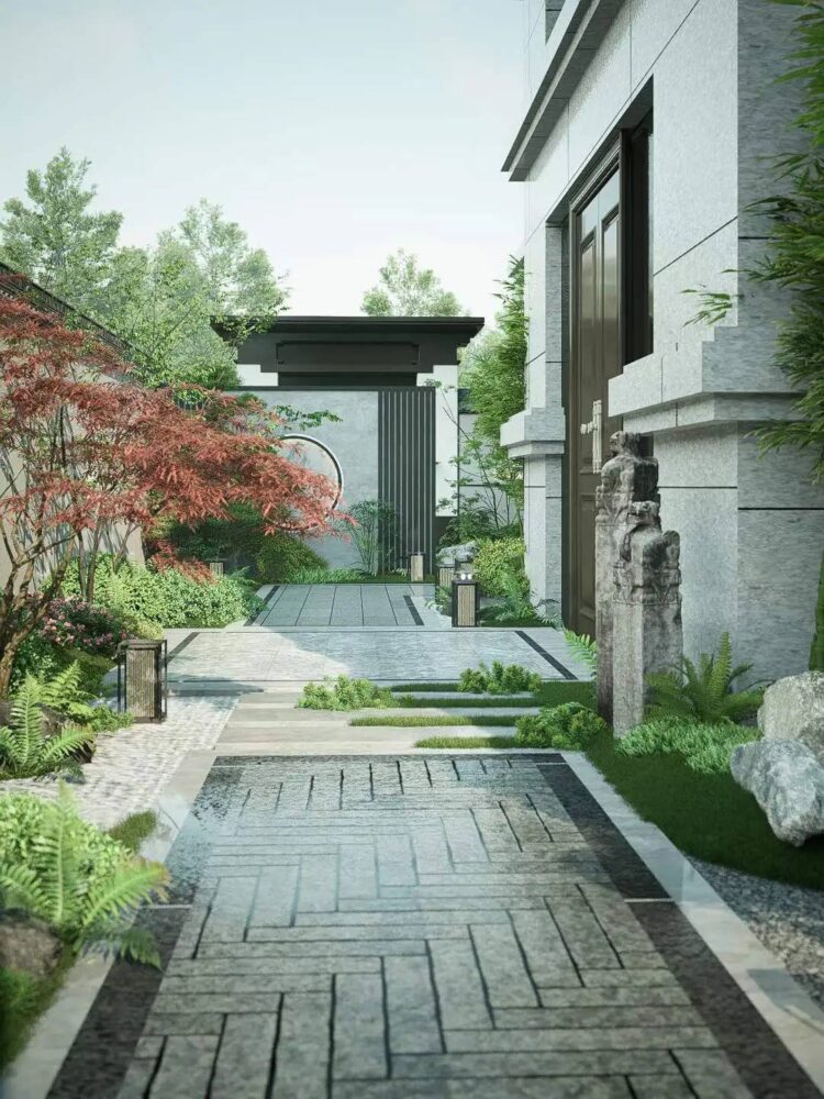 300㎡新中式庭院花园设计效果图方案-新葡萄8883登录页面
