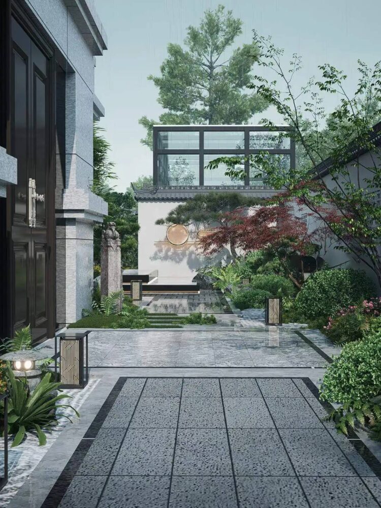 300㎡新中式庭院花园设计效果图方案-新葡萄8883登录页面